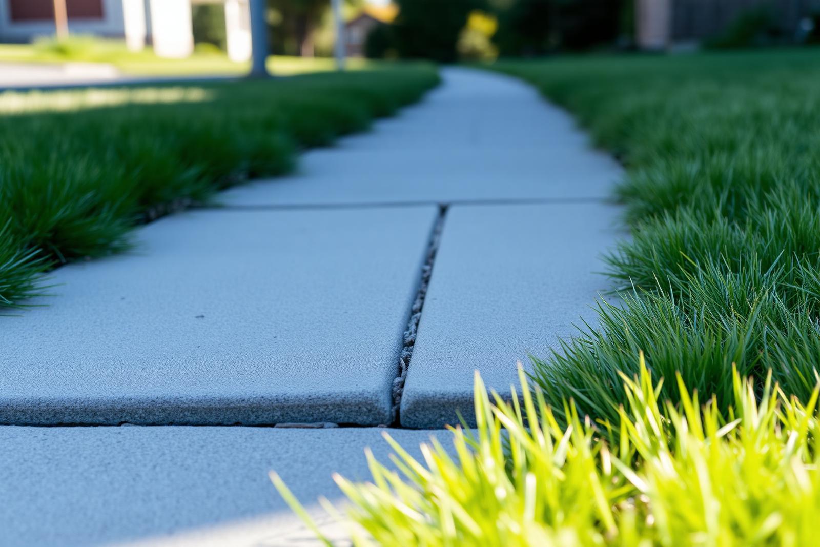 A vertical offset between two sidewalk panels creating a trip hazard