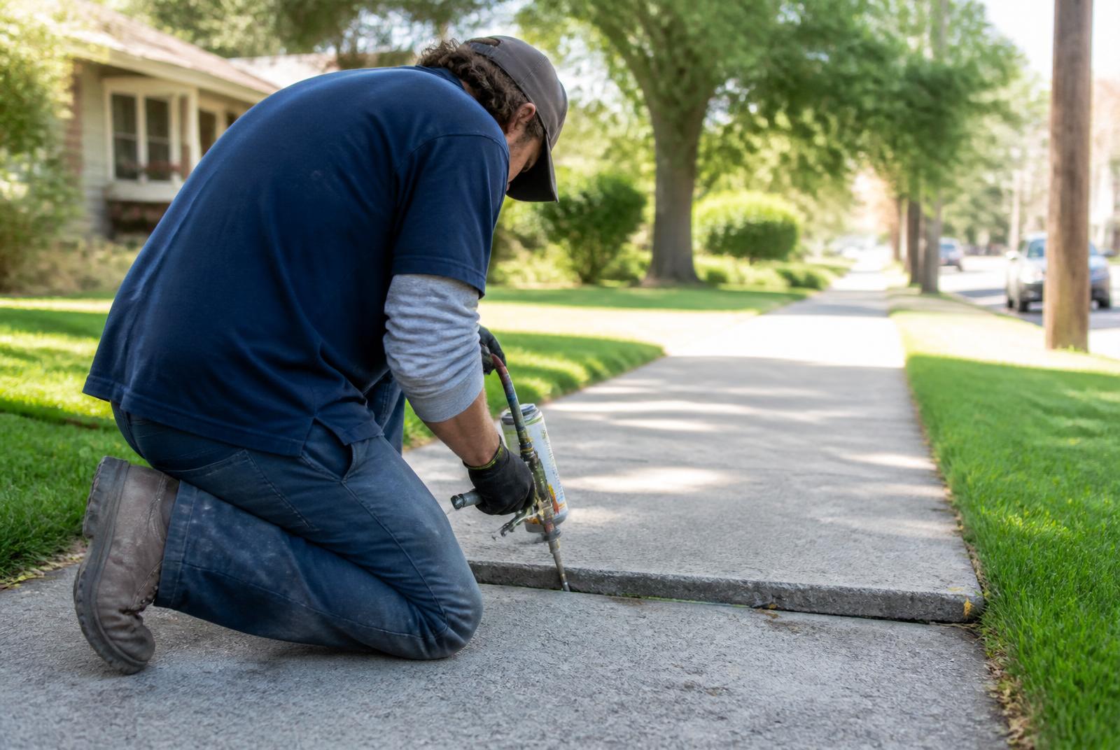 Uneven residential sidewalk in a Spokane, WA neighborhood restored to a safe walking surface with polyurethane concrete leveling