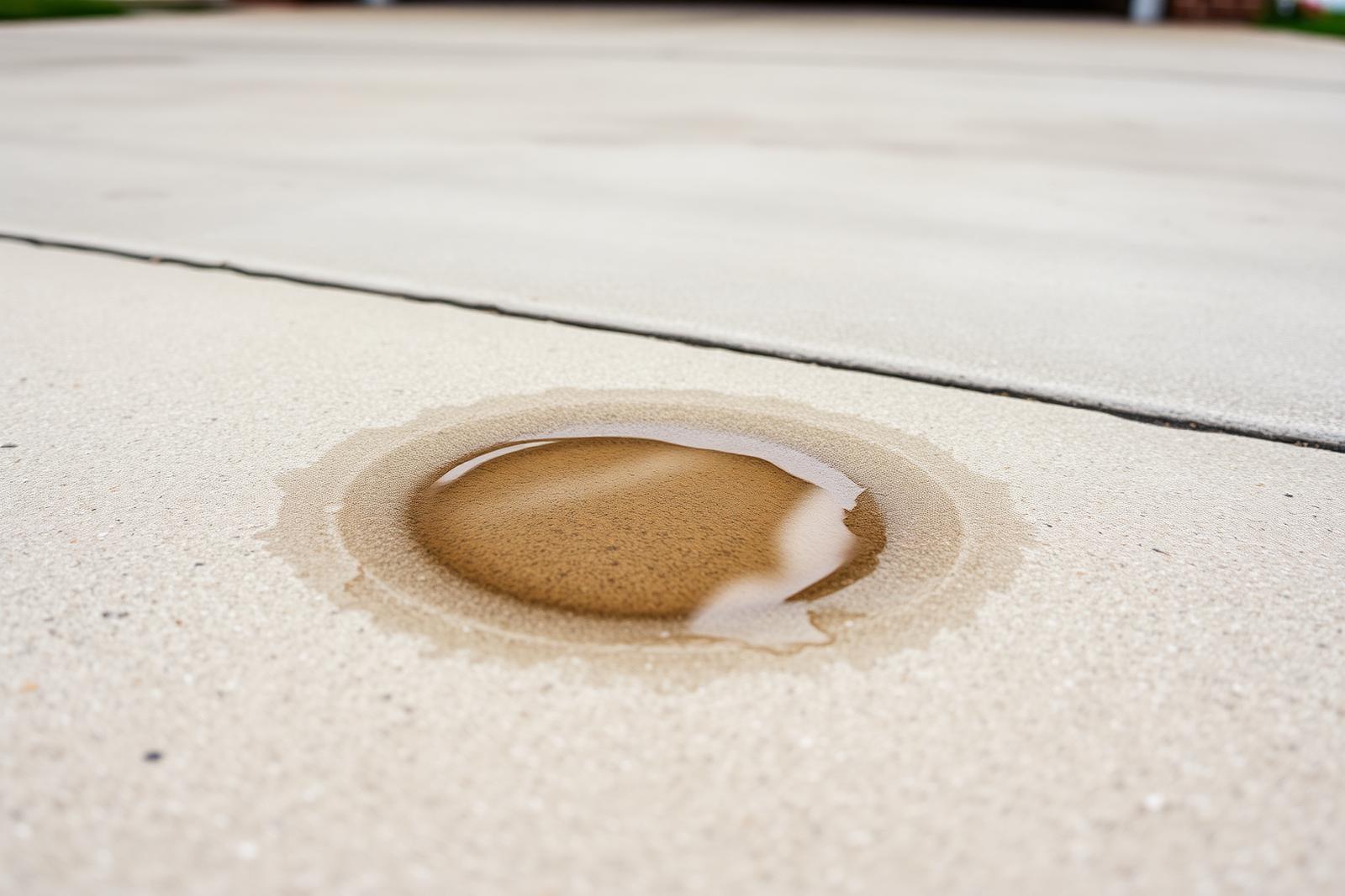 Water pooling on a residential driveway from a settled slab